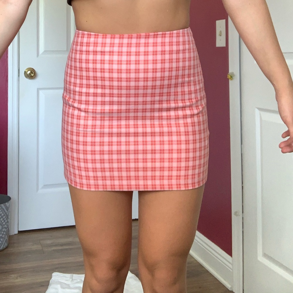 pink / red checkered urban outfitters skirt